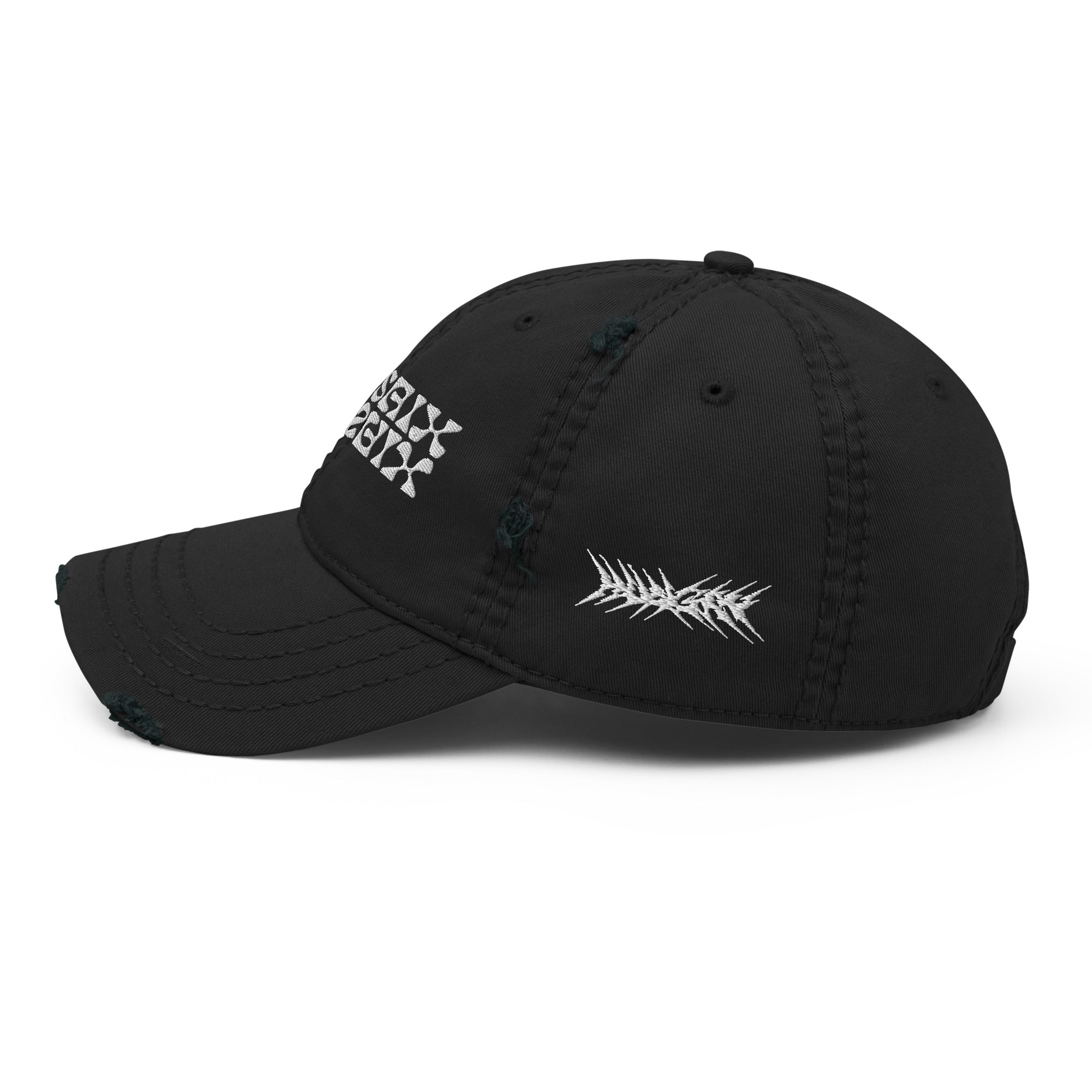 Mosaix Distressed Hat in Black - Premium Cotton Twill Cap with Unique Design