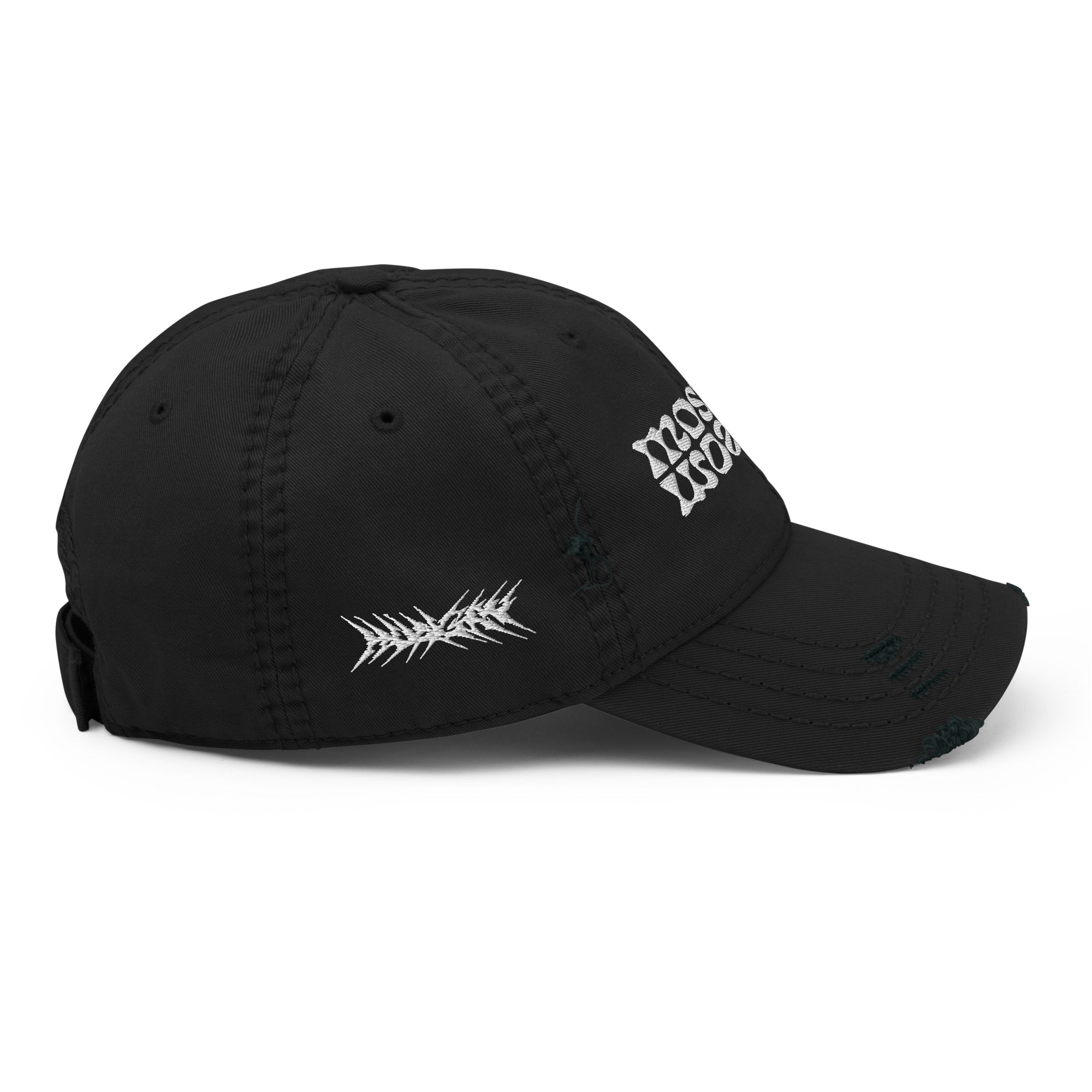 Mosaix Distressed Hat in Black - Premium Cotton Twill Cap with Unique Design