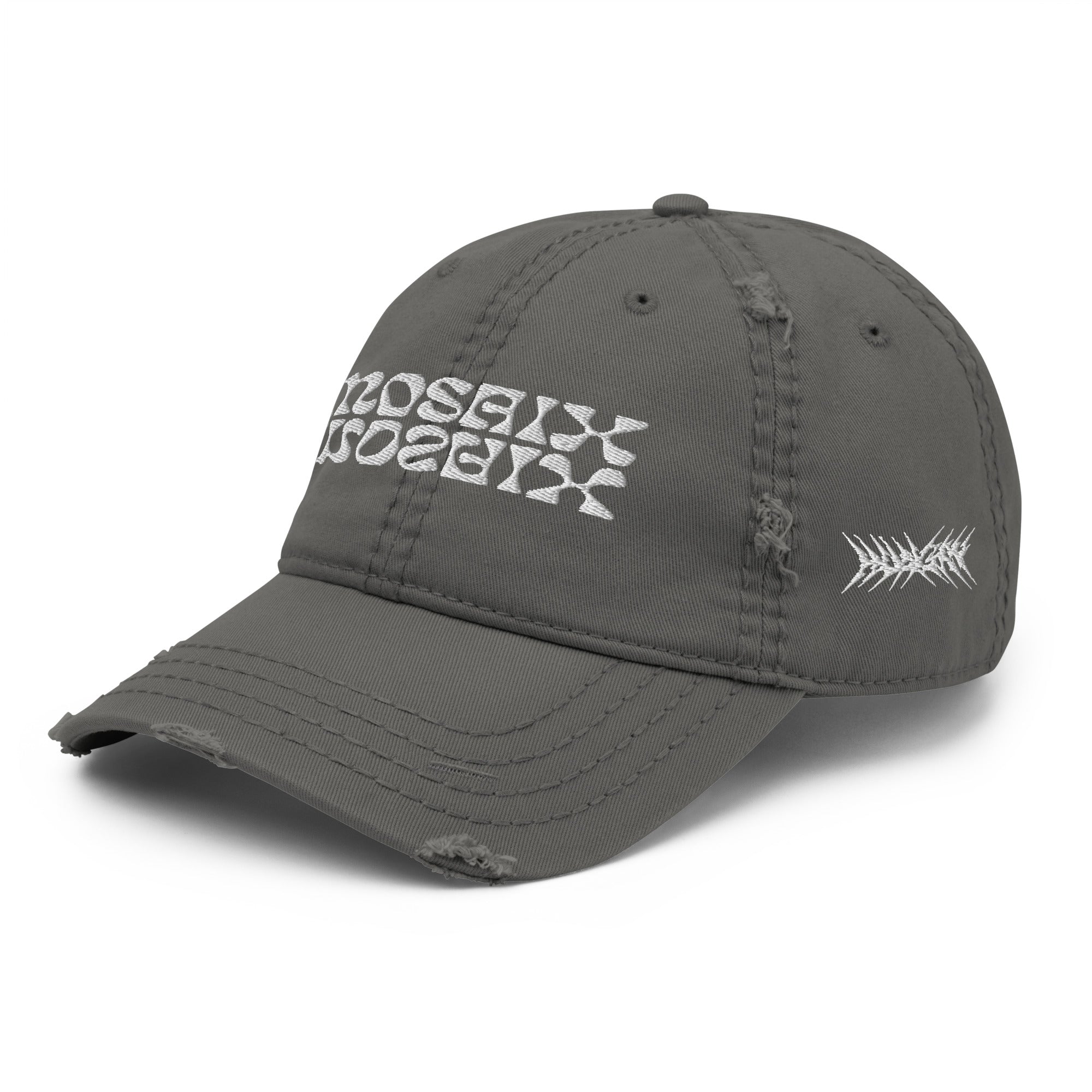 Mosaix Distressed Hat in Charcoal Grey - Premium Cotton Twill Cap with Unique Design