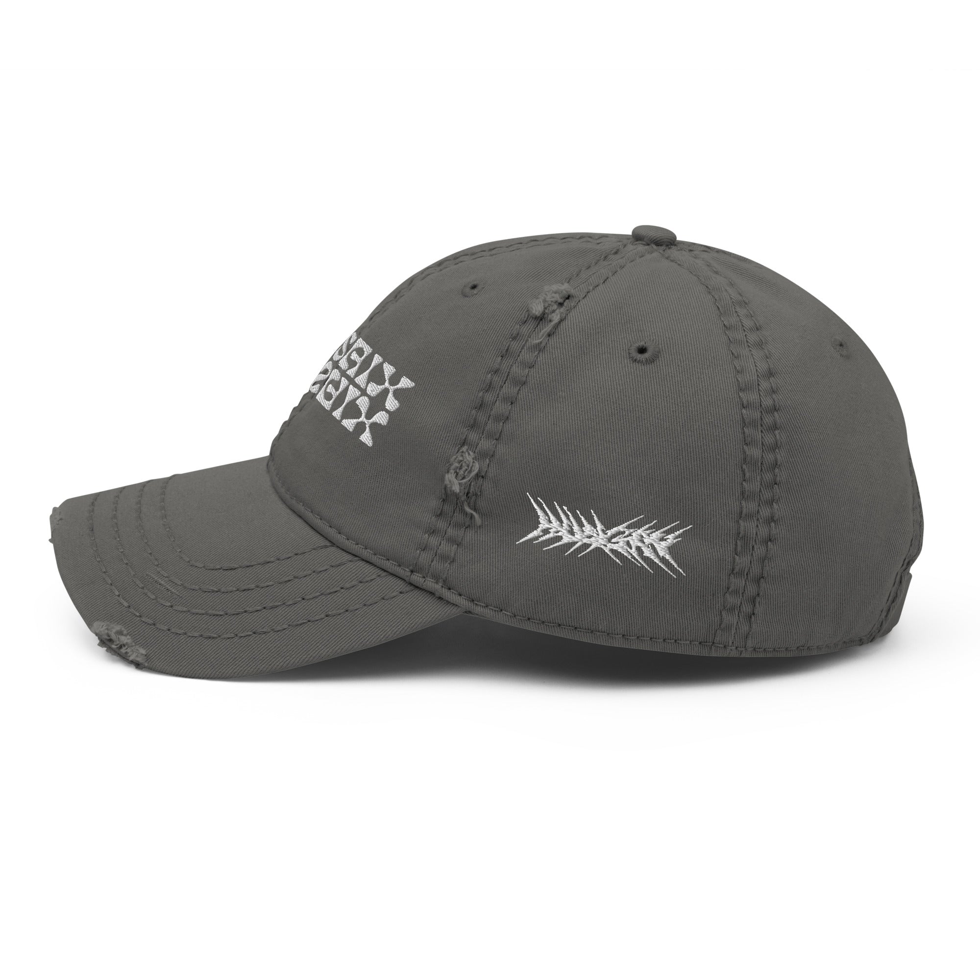 Mosaix Distressed Hat in Charcoal Grey - Premium Cotton Twill Cap with Unique Design