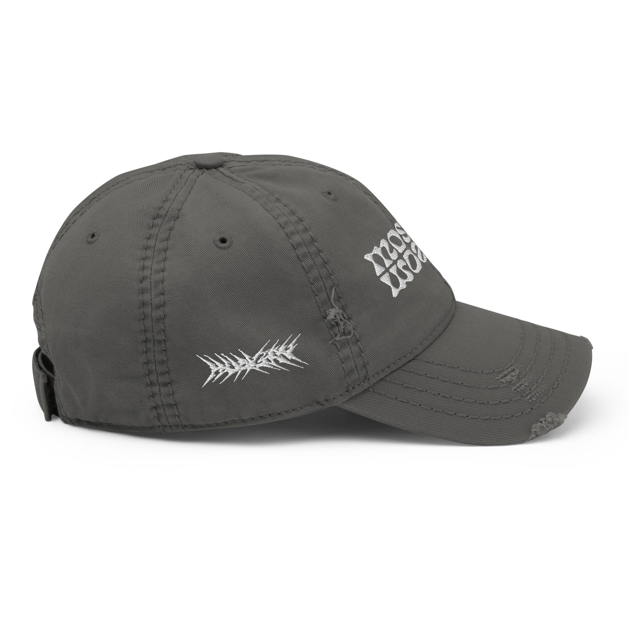 Mosaix Distressed Hat in Charcoal Grey - Premium Cotton Twill Cap with Unique Design