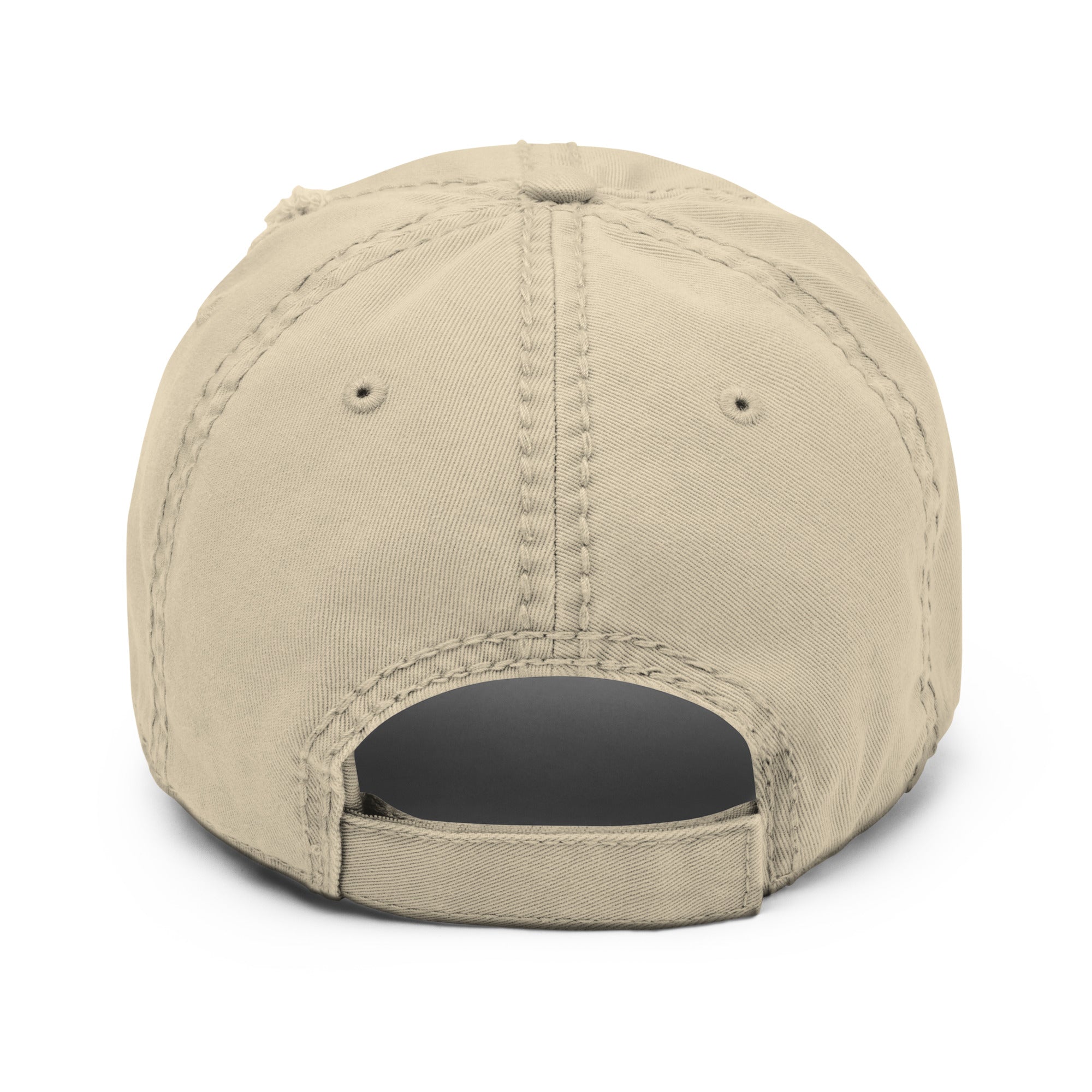 Khaki Distressed Hat from Hungry Collections with adjustable strap.