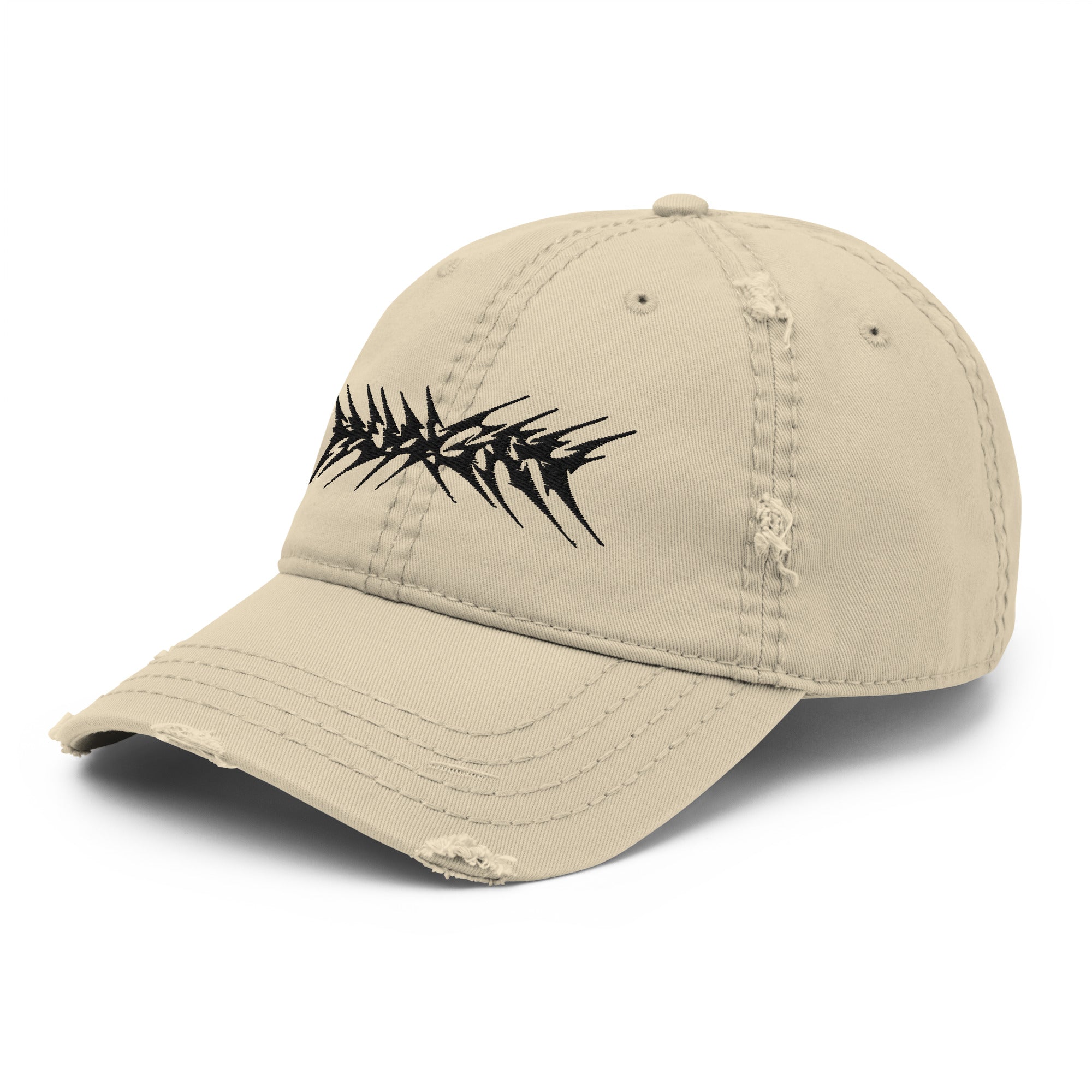 Khaki Distressed Hat from Hungry Collections with adjustable strap.