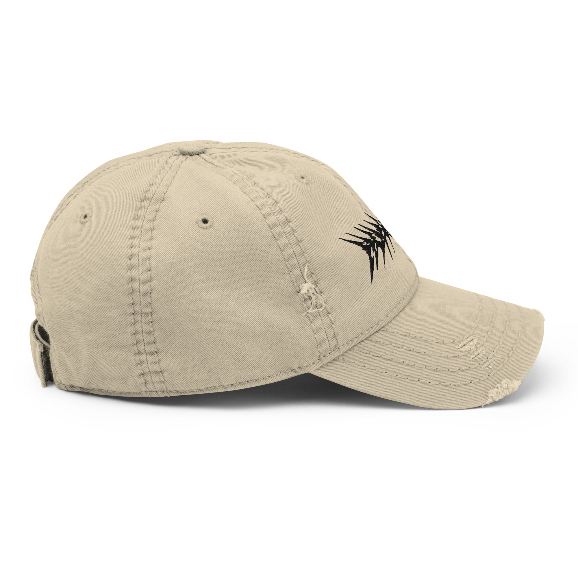 Khaki Distressed Hat from Hungry Collections with adjustable strap.