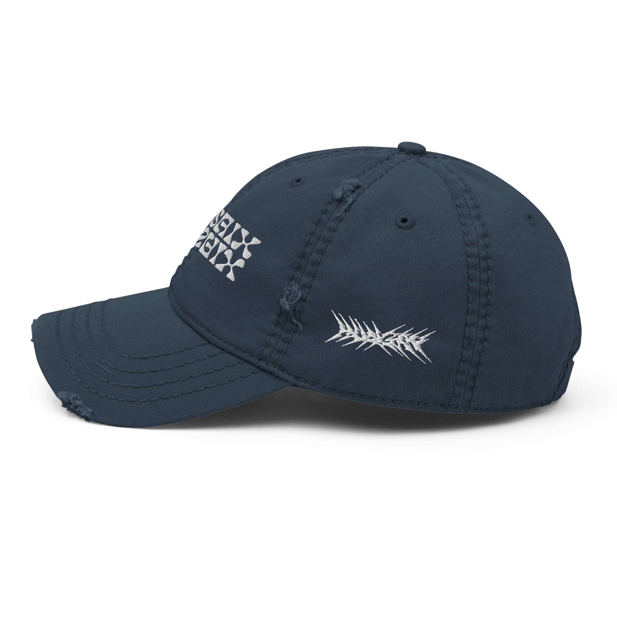 Mosaix Distressed Hat in Navy - Premium Cotton Twill Cap with Unique Design