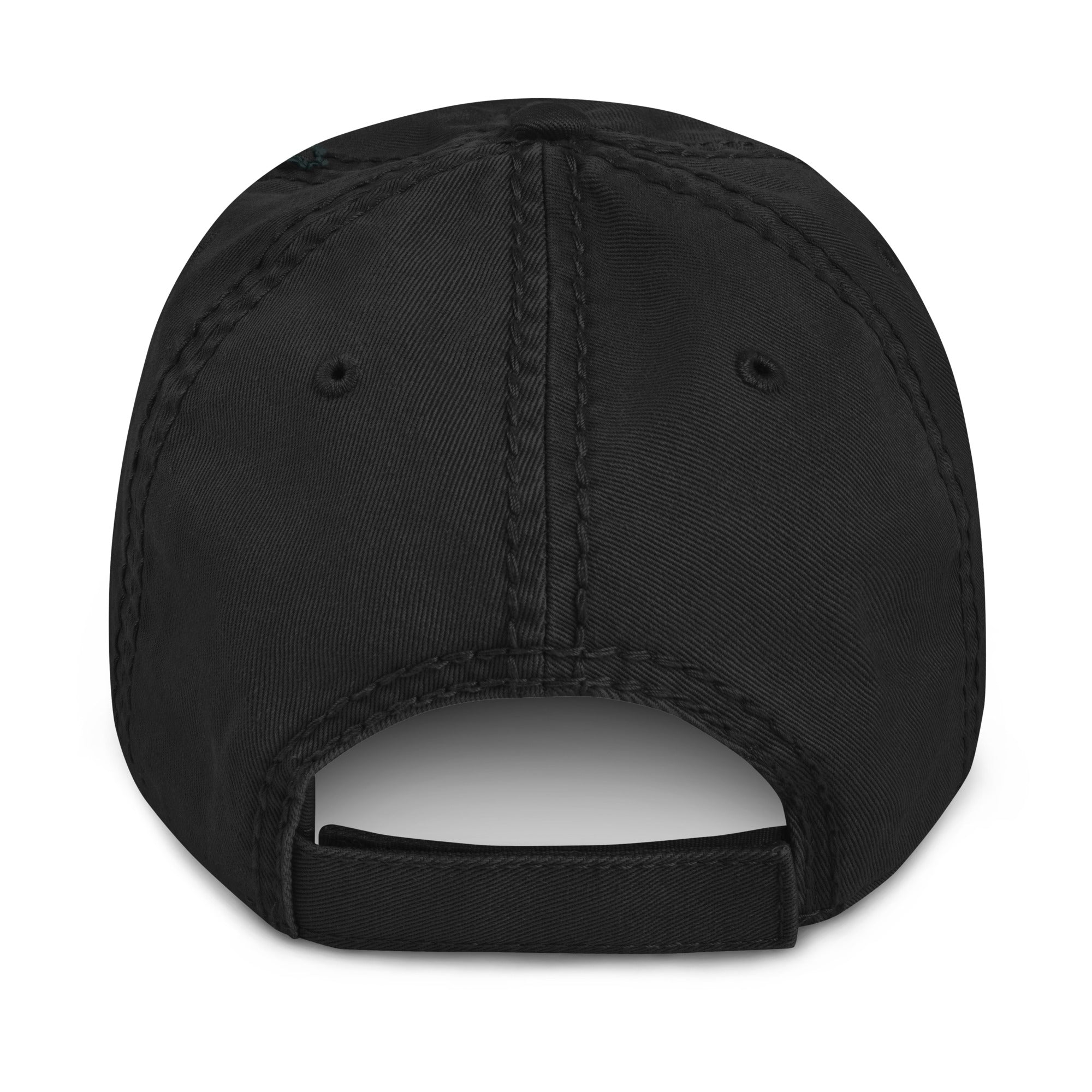 Rear view of the HNGY Black Cap showing the adjustable strap.