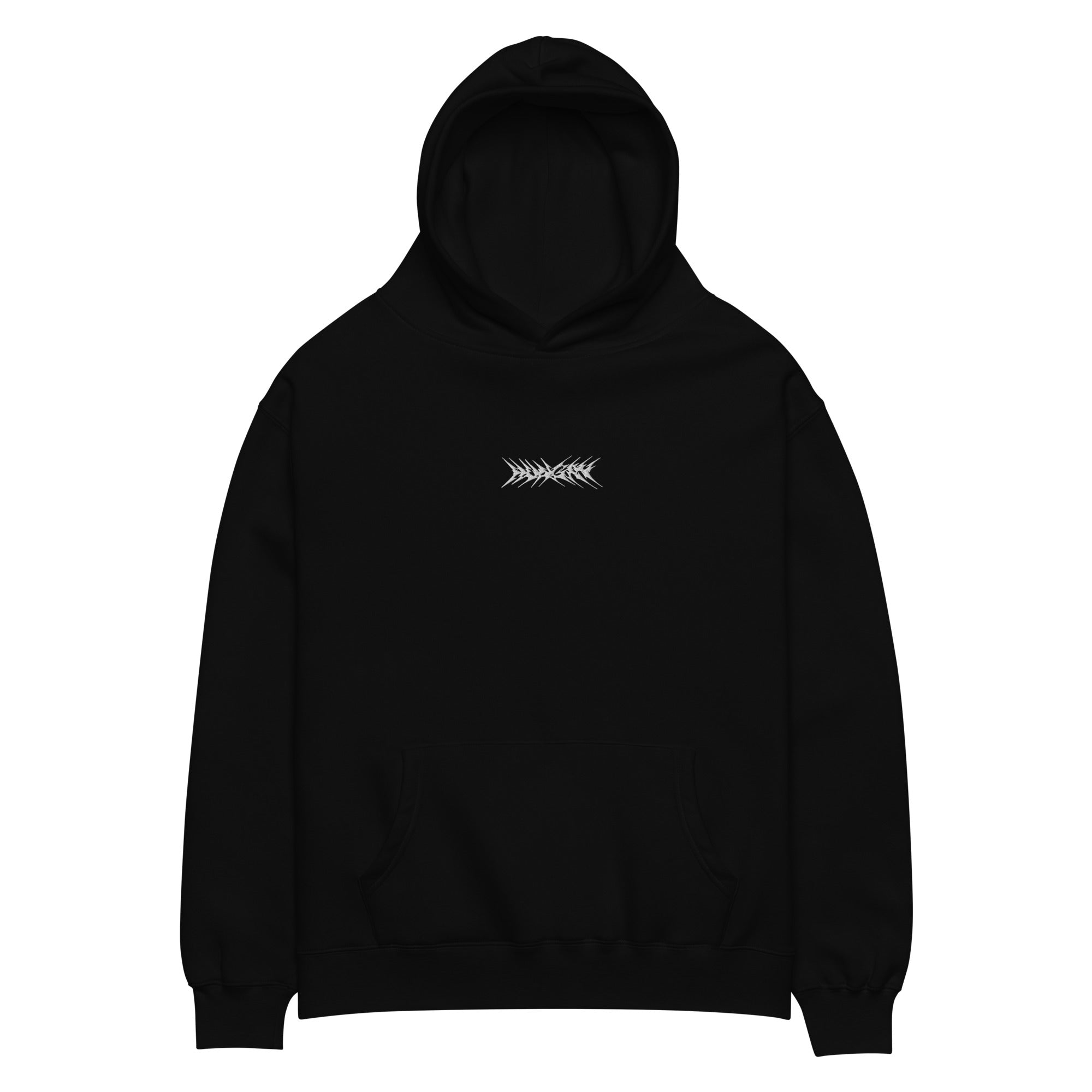 Black Oversized Hoodie from Hungry Collections with logo on the front.